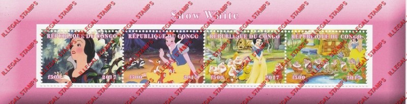 Congo Republic 2017 Snow White Illegal Stamp Souvenir Sheet of 4 Congo Republic 2017 Snow White Illegal Stamp Souvenir Sheet of 4