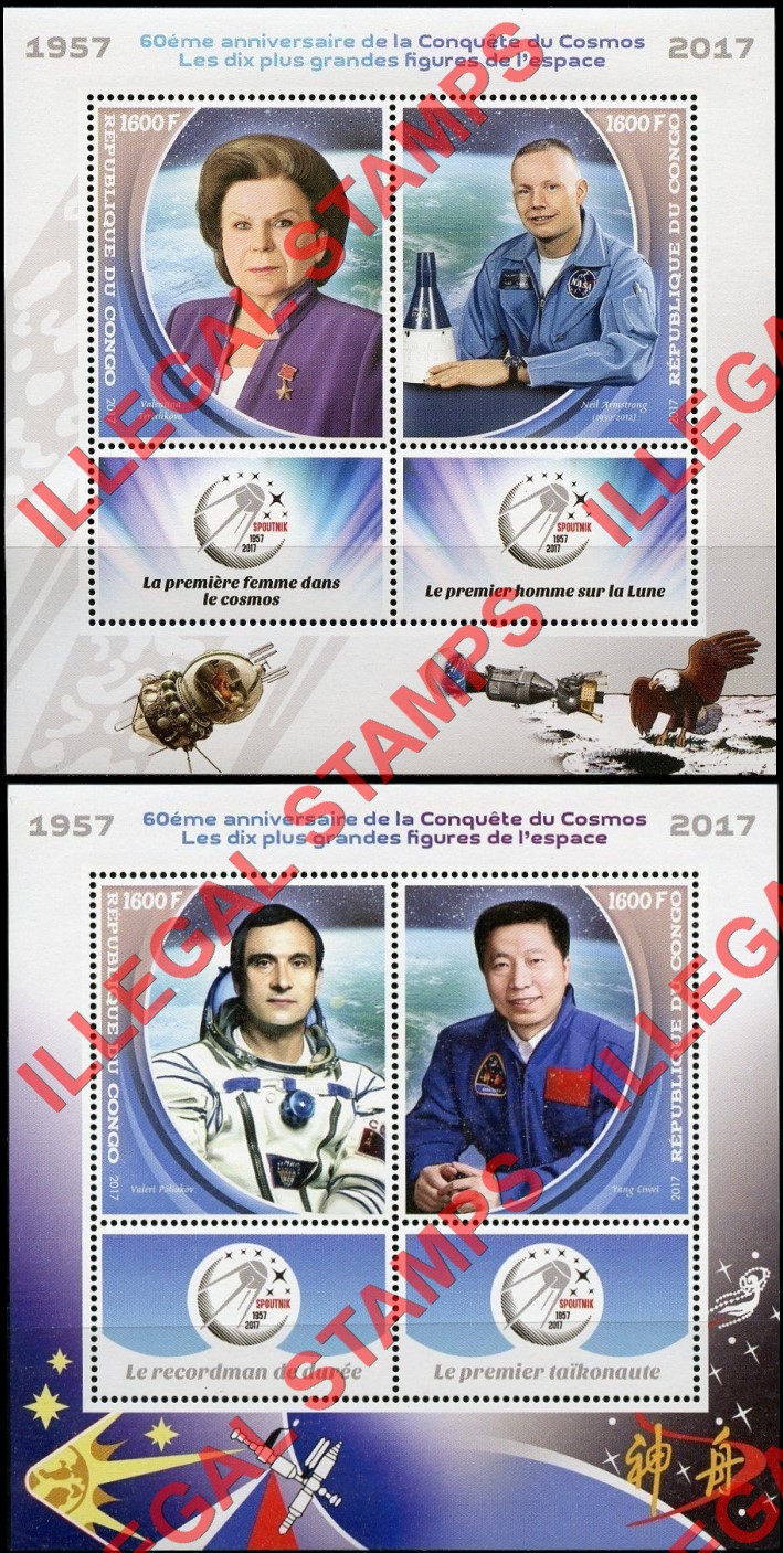 Congo Republic 2017 Space Anniversary Illegal Stamp Souvenir Sheets of 2 (Part 1) Congo Republic 2017 Space Anniversary Illegal Stamp Souvenir Sheets of 2 (Part 1)