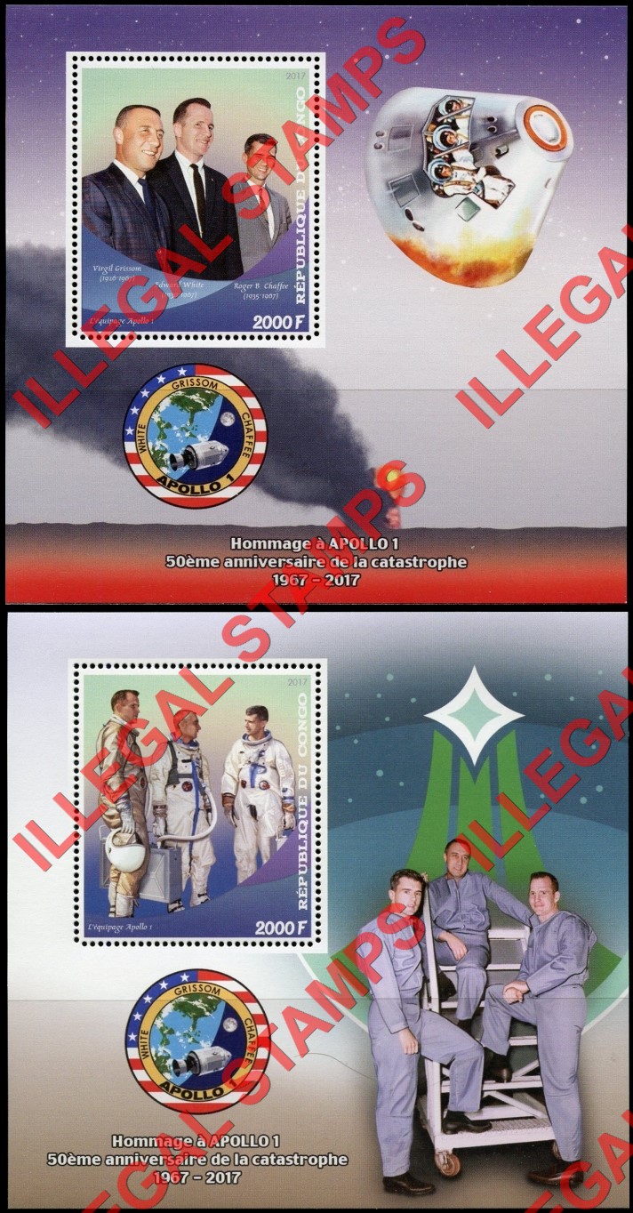 Congo Republic 2017 Space Apollo 1 Tragedy Illegal Stamp Souvenir Sheets of 1 Congo Republic 2017 Space Apollo 1 Tragedy Illegal Stamp Souvenir Sheets of 1