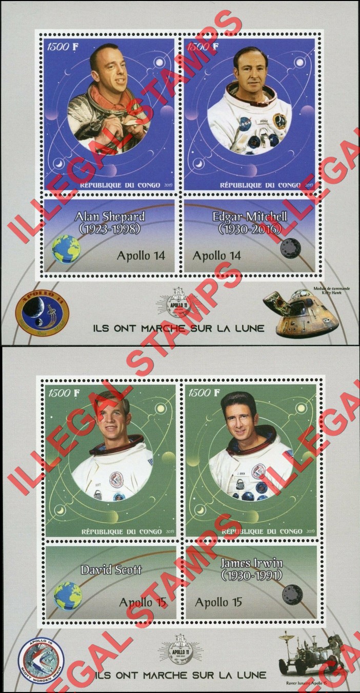 Congo Republic 2017 Space Apollo They Walked on the Moon Illegal Stamp Souvenir Sheets of 2 (Part 2) Congo Republic 2017 Space Apollo They Walked on the Moon Illegal Stamp Souvenir Sheets of 2 (Part 2)
