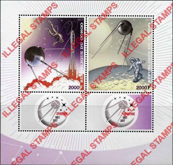 Congo Republic 2017 Spoutnik 1 Illegal Stamp Souvenir Sheet of 2 Congo Republic 2017 Spoutnik 1 Illegal Stamp Souvenir Sheet of 2