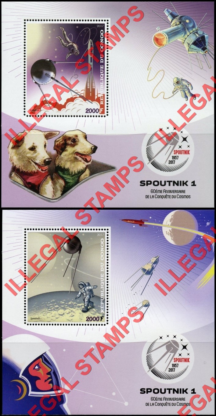 Congo Republic 2017 Spoutnik 1 Illegal Stamp Souvenir Sheets of 1 Congo Republic 2017 Spoutnik 1 Illegal Stamp Souvenir Sheets of 1