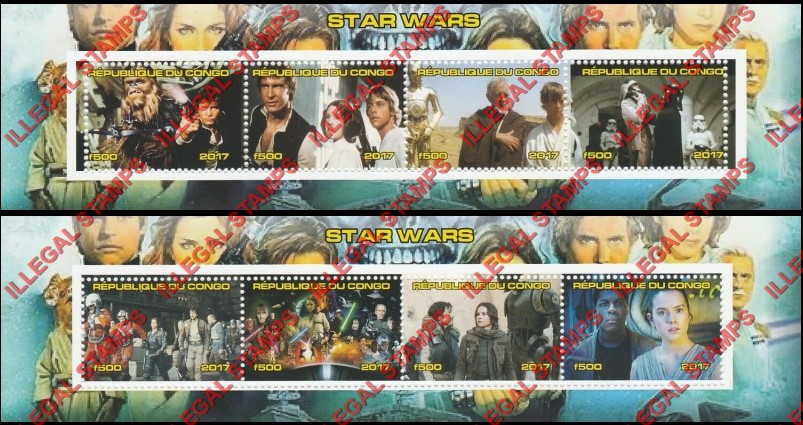 Congo Republic 2017 Star Wars Illegal Stamp Souvenir Sheets of 4 Congo Republic 2017 Star Wars Illegal Stamp Souvenir Sheets of 4