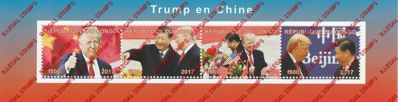 Congo Republic 2017 Donald Trump in China Illegal Stamp Souvenir Sheet of 4 Congo Republic 2017 Donald Trump in China Illegal Stamp Souvenir Sheet of 4