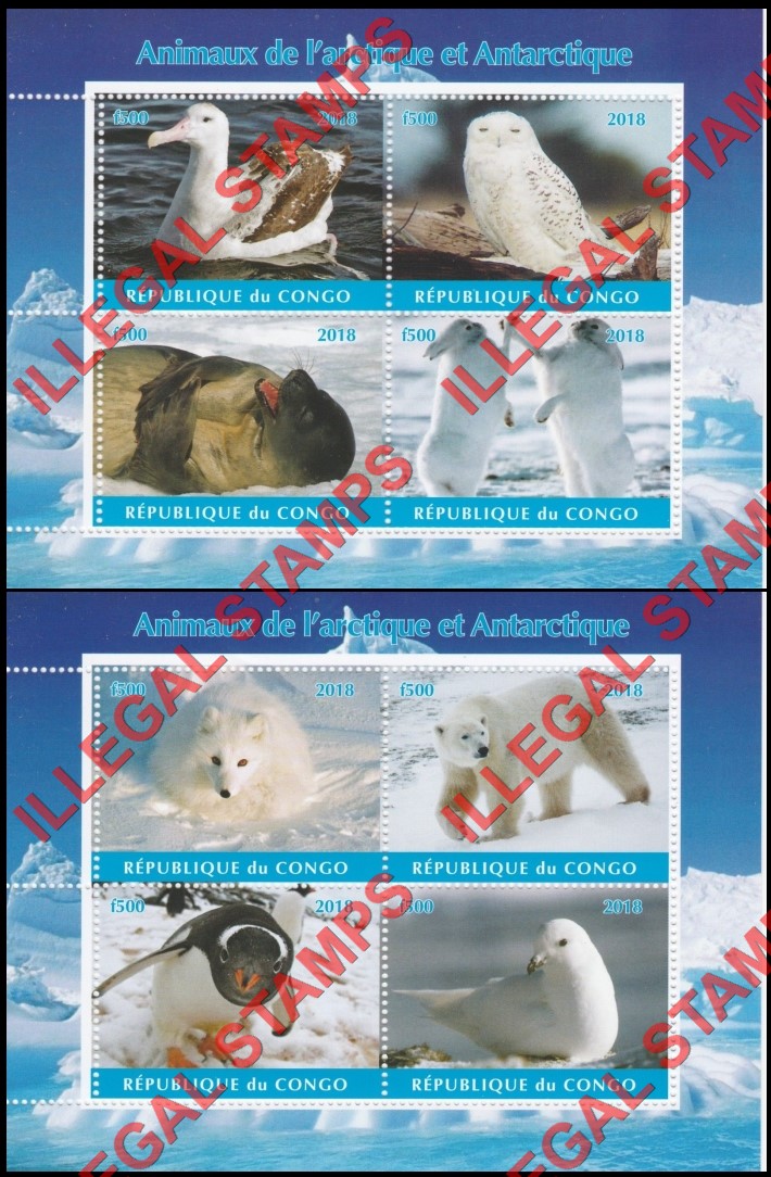 Congo Republic 2018 Animals of the Antarctic Illegal Stamp Souvenir Sheets of 4 Congo Republic 2018 Animals of the Antarctic Illegal Stamp Souvenir Sheets of 4