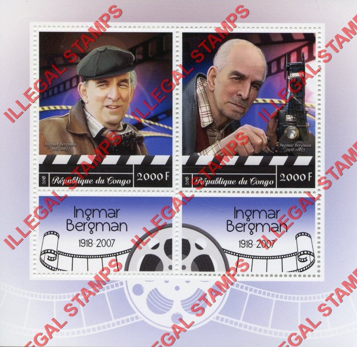 Congo Republic 2018 Ingmar Bergman Illegal Stamp Souvenir Sheet of 2 Congo Republic 2018 Ingmar Bergman Illegal Stamp Souvenir Sheet of 2