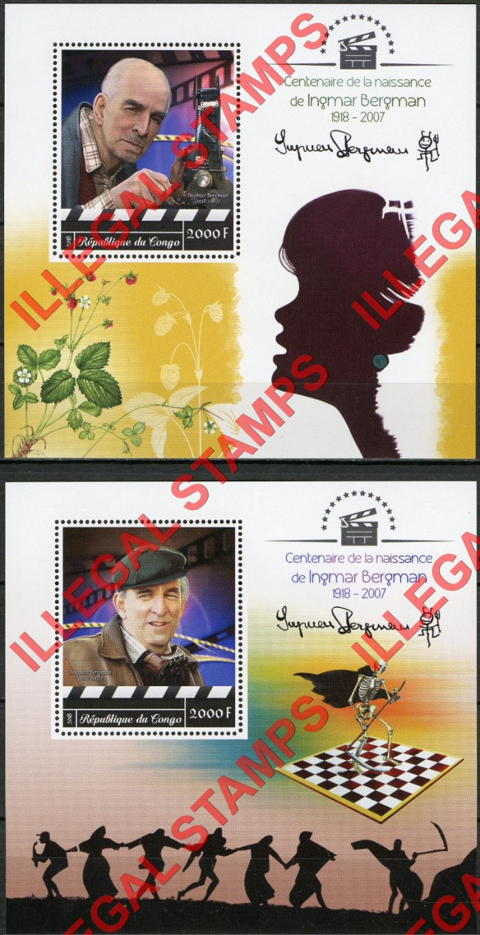Congo Republic 2018 Ingmar Bergman Illegal Stamp Souvenir Sheets of 1 Congo Republic 2018 Ingmar Bergman Illegal Stamp Souvenir Sheets of 1