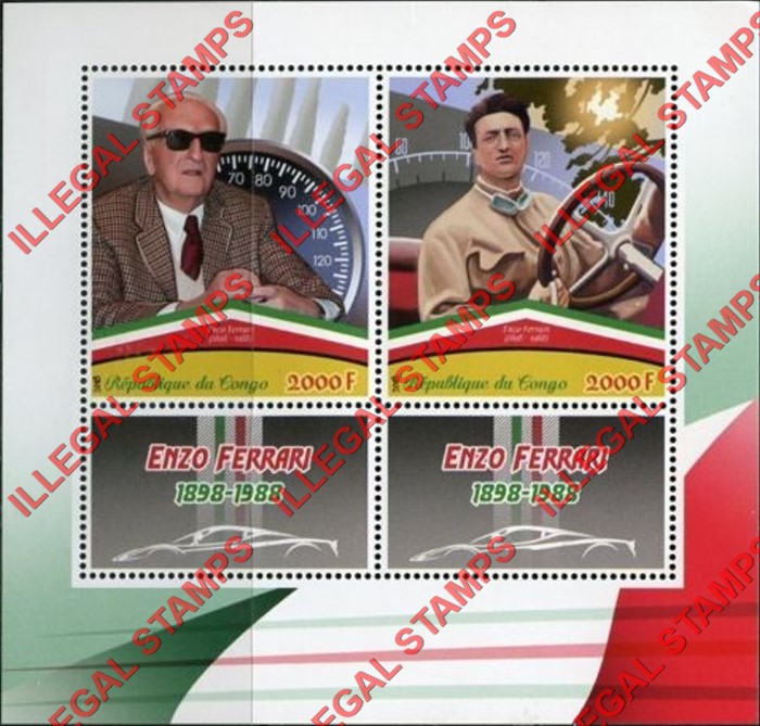 Congo Republic 2018 Enzo Ferrari Illegal Stamp Souvenir Sheet of 2 Congo Republic 2018 Enzo Ferrari Illegal Stamp Souvenir Sheet of 2