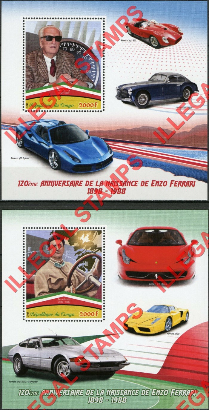Congo Republic 2018 Enzo Ferrari Illegal Stamp Souvenir Sheets of 1 Congo Republic 2018 Enzo Ferrari Illegal Stamp Souvenir Sheets of 1