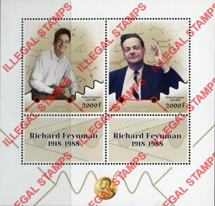Congo Republic 2018 Richard Feynman Illegal Stamp Souvenir Sheet of 2 Congo Republic 2018 Richard Feynman Illegal Stamp Souvenir Sheet of 2