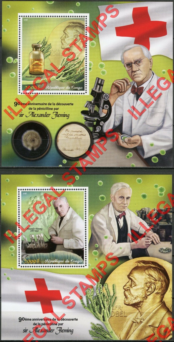 Congo Republic 2018 Alexander Fleming Illegal Stamp Souvenir Sheets of 1 Congo Republic 2018 Alexander Fleming Illegal Stamp Souvenir Sheets of 1