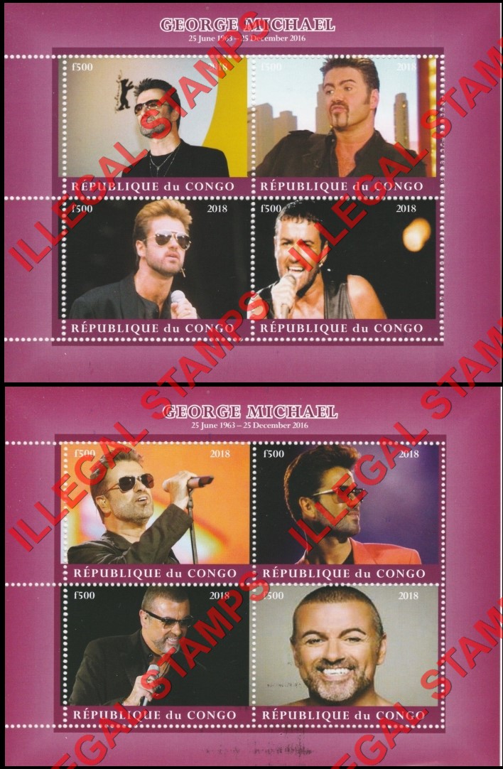 Congo Republic 2018 George Michael Illegal Stamp Souvenir Sheets of 4 Congo Republic 2018 George Michael Illegal Stamp Souvenir Sheets of 4