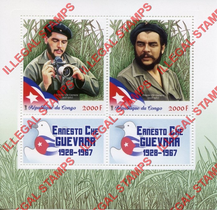 Congo Republic 2018 Ernesto Che Guevara Illegal Stamp Souvenir Sheet of 2 Congo Republic 2018 Ernesto Che Guevara Illegal Stamp Souvenir Sheet of 2