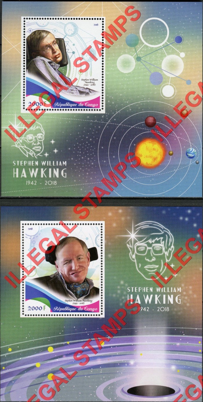 Congo Republic 2018 Stephen Hawking Illegal Stamp Souvenir Sheets of 1 Congo Republic 2018 Stephen Hawking Illegal Stamp Souvenir Sheets of 1