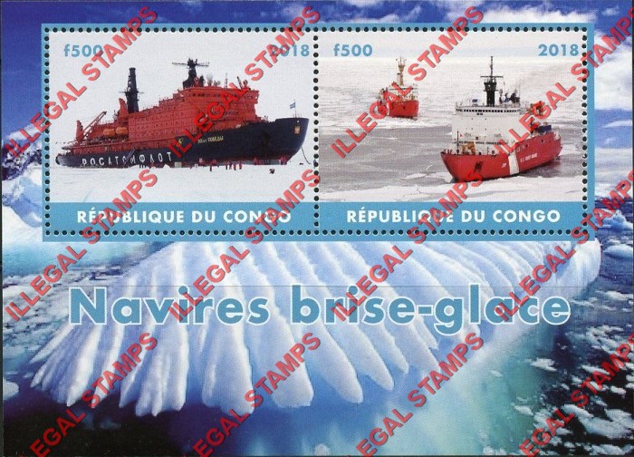 Congo Republic 2018 Ice Breakers Illegal Stamp Souvenir Sheet of 2 Congo Republic 2018 Ice Breakers Illegal Stamp Souvenir Sheet of 2