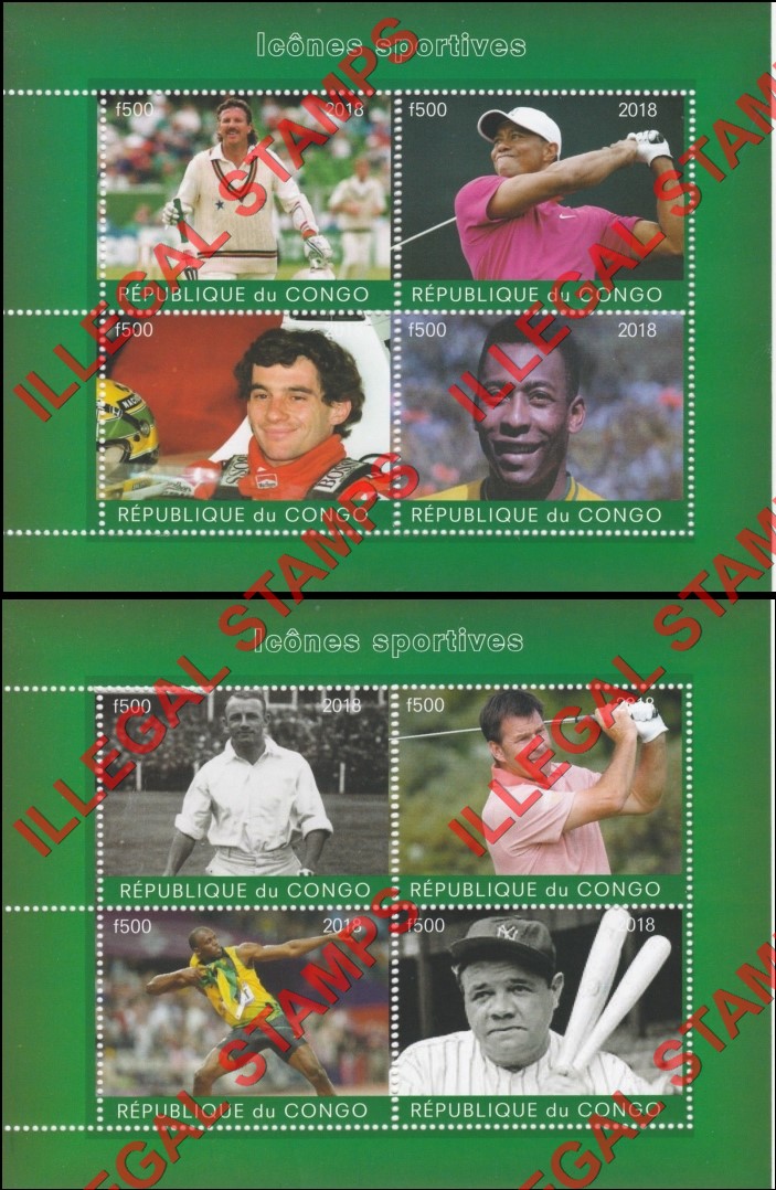 Congo Republic 2018 Icons in Sports Illegal Stamp Souvenir Sheets of 4 Congo Republic 2018 Icons in Sports Illegal Stamp Souvenir Sheets of 4
