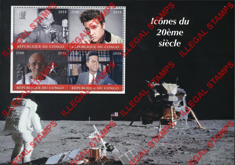 Congo Republic 2018 Icons of the 20th Century Illegal Stamp Souvenir Sheet of 4 Congo Republic 2018 Icons of the 20th Century Illegal Stamp Souvenir Sheet of 4