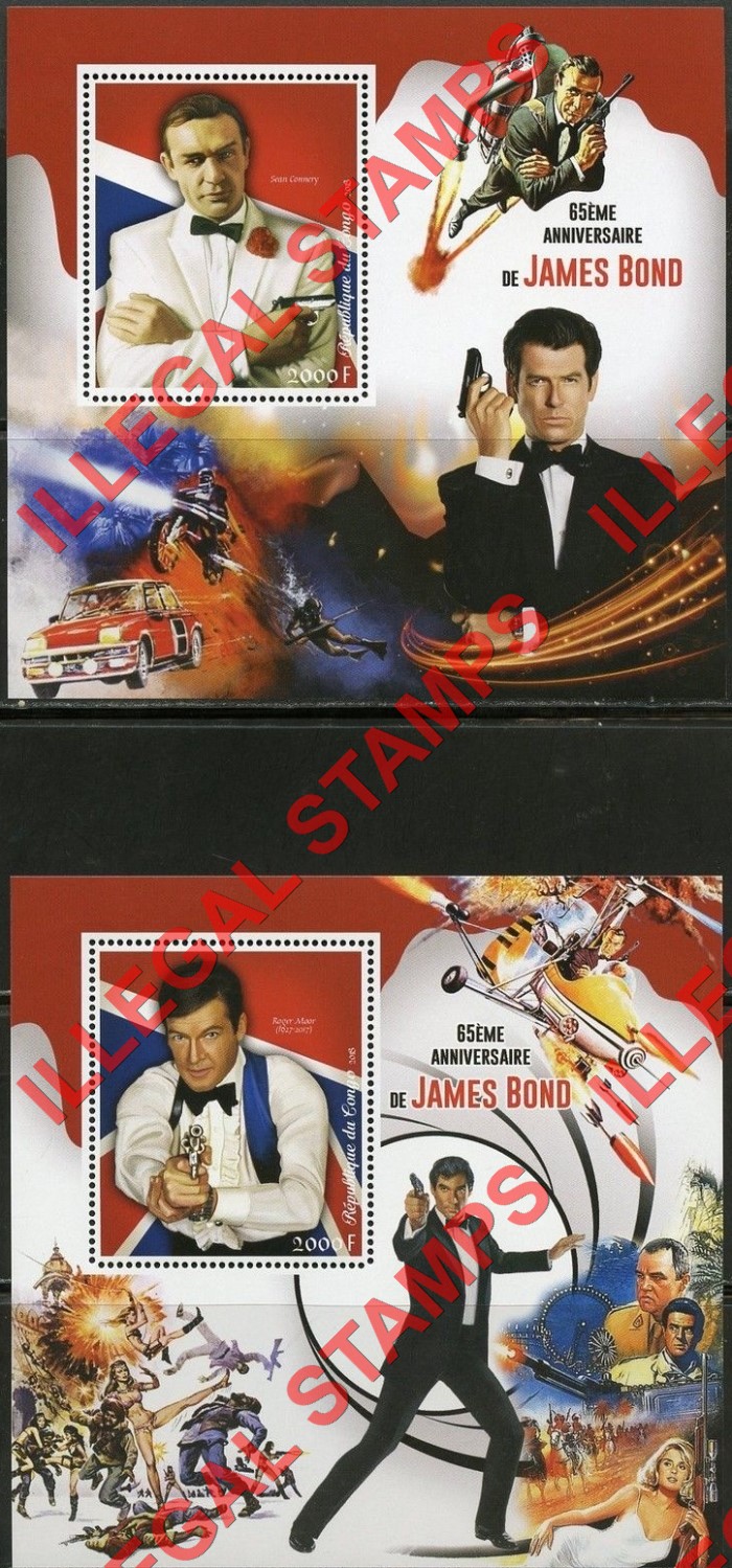 Congo Republic 2018 James Bond Illegal Stamp Souvenir Sheets of 1 Congo Republic 2018 James Bond Illegal Stamp Souvenir Sheets of 1