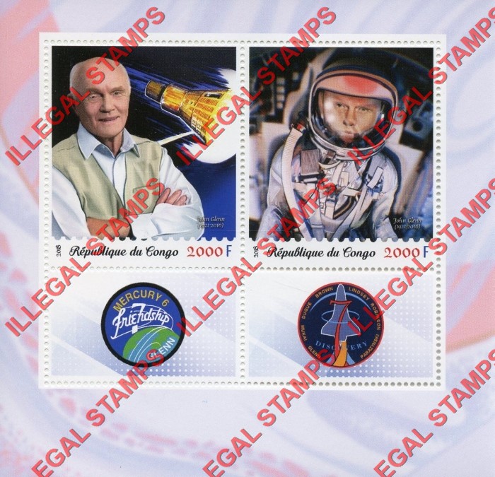 Congo Republic 2018 John Glenn Illegal Stamp Souvenir Sheet of 2 Congo Republic 2018 John Glenn Illegal Stamp Souvenir Sheet of 2