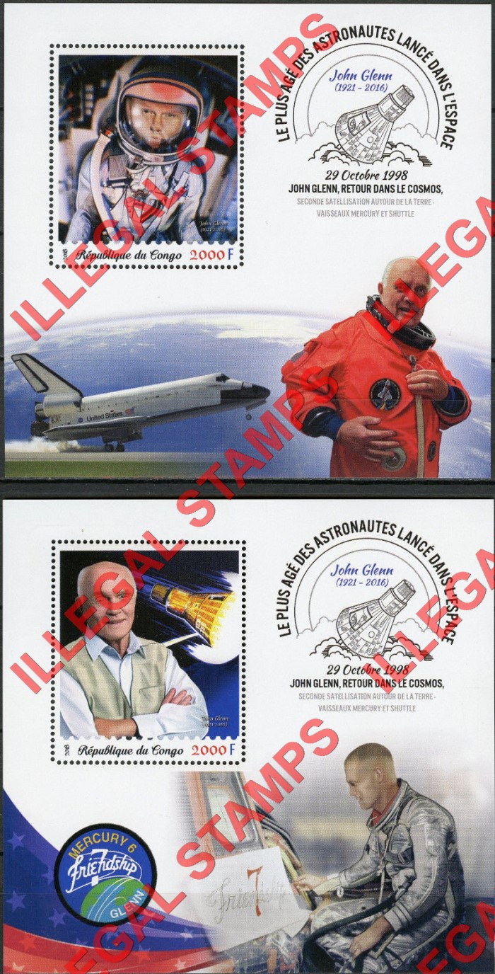 Congo Republic 2018 John Glenn Illegal Stamp Souvenir Sheets of 1 Congo Republic 2018 John Glenn Illegal Stamp Souvenir Sheets of 1