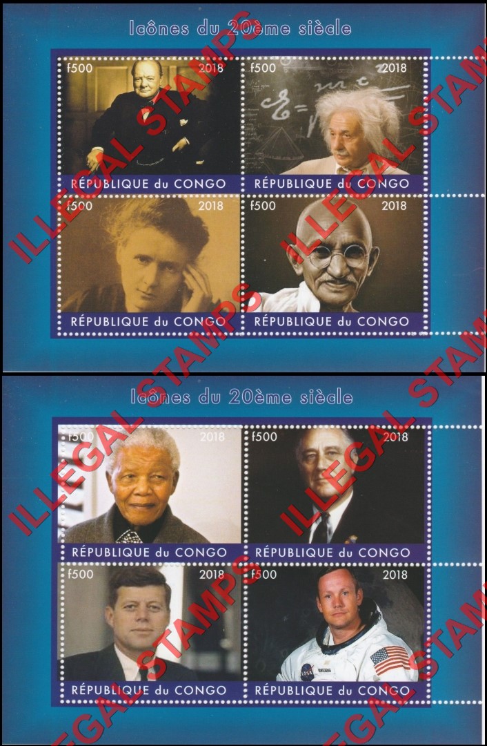 Congo Republic 2018 Male Icons of the 20th Century Illegal Stamp Souvenir Sheets of 4 Congo Republic 2018 Male Icons of the 20th Century Illegal Stamp Souvenir Sheets of 4