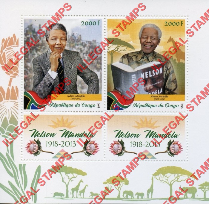 Congo Republic 2018 Nelson Mandela Illegal Stamp Souvenir Sheet of 2 Congo Republic 2018 Nelson Mandela Illegal Stamp Souvenir Sheet of 2