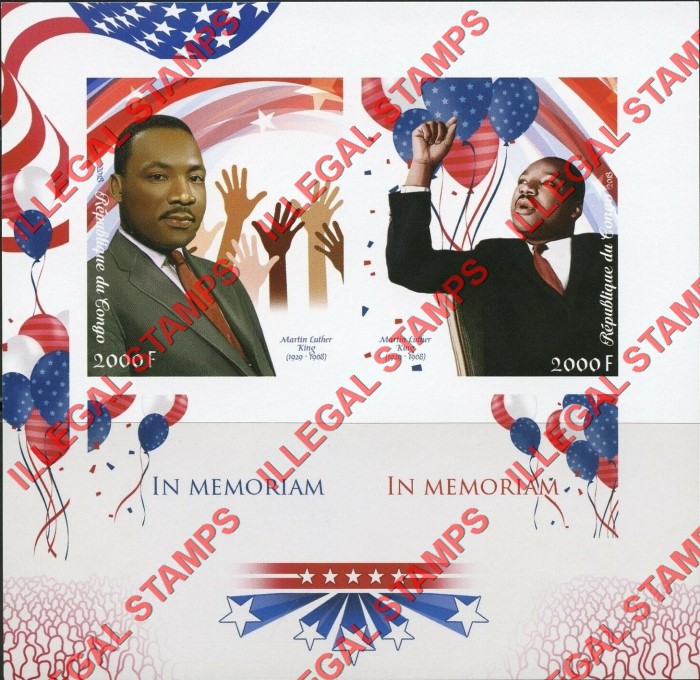Congo Republic 2018 Martin Luther King Illegal Stamp Souvenir Sheet of 2 Congo Republic 2018 Martin Luther King Illegal Stamp Souvenir Sheet of 2