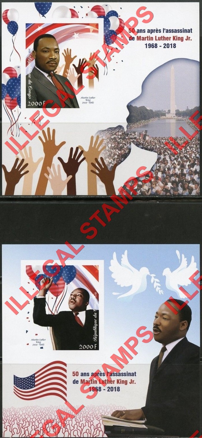 Congo Republic 2018 Martin Luther King Illegal Stamp Souvenir Sheets of 1 Congo Republic 2018 Martin Luther King Illegal Stamp Souvenir Sheets of 1