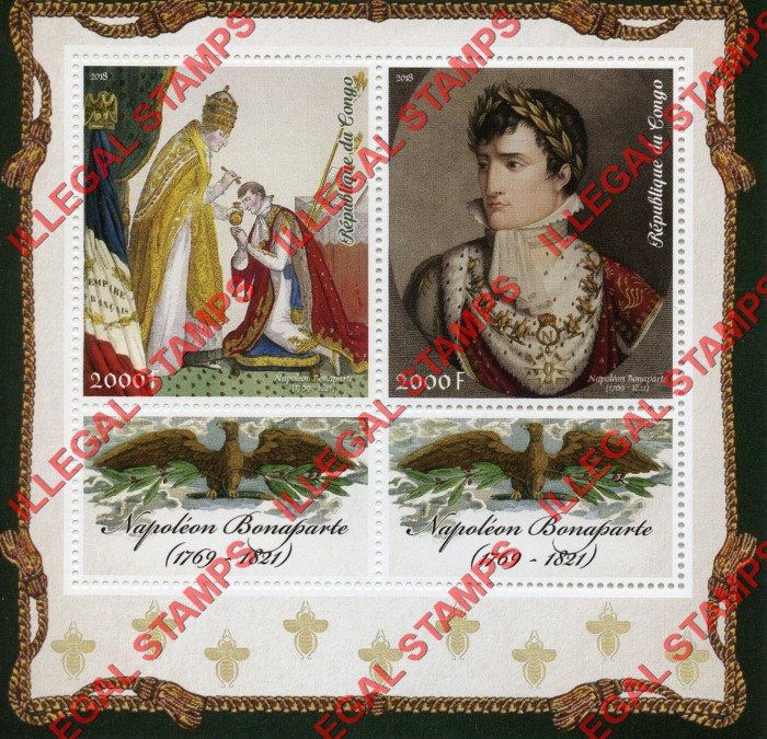 Congo Republic 2018 Napoleon Illegal Stamp Souvenir Sheet of 2 Congo Republic 2018 Napoleon Illegal Stamp Souvenir Sheet of 2