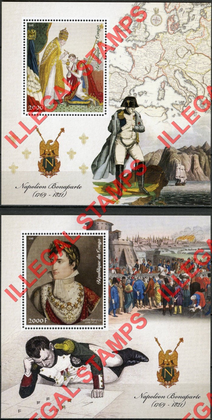 Congo Republic 2018 Napoleon Illegal Stamp Souvenir Sheets of 1 Congo Republic 2018 Napoleon Illegal Stamp Souvenir Sheets of 1
