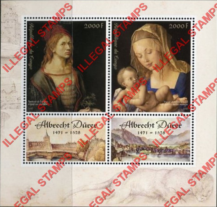 Congo Republic 2018 Paintings Durer Illegal Stamp Souvenir Sheet of 2 Congo Republic 2018 Paintings Durer Illegal Stamp Souvenir Sheet of 2
