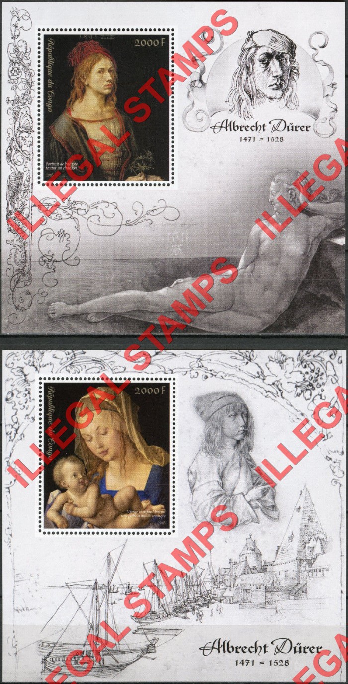 Congo Republic 2018 Paintings Durer Illegal Stamp Souvenir Sheets of 1 Congo Republic 2018 Paintings Durer Illegal Stamp Souvenir Sheets of 1