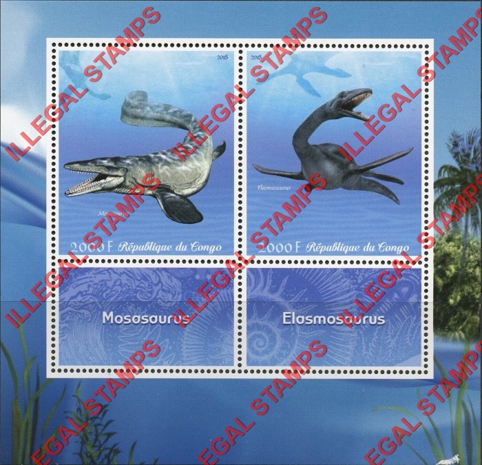 Congo Republic 2018 Prehistoric Marine Life Illegal Stamp Souvenir Sheet of 2 Congo Republic 2018 Prehistoric Marine Life Illegal Stamp Souvenir Sheet of 2