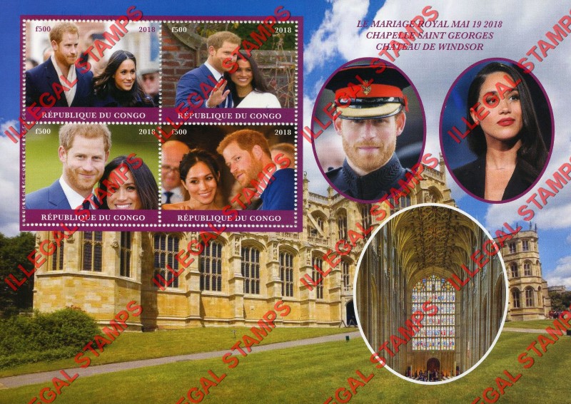 Congo Republic 2018 Royal Marriage Illegal Stamp Souvenir Sheet of 4 Congo Republic 2018 Royal Marriage Illegal Stamp Souvenir Sheet of 4