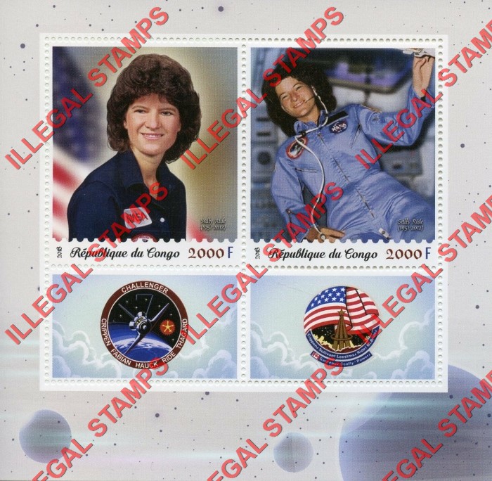 Congo Republic 2018 Sally Ride Illegal Stamp Souvenir Sheet of 2 Congo Republic 2018 Sally Ride Illegal Stamp Souvenir Sheet of 2