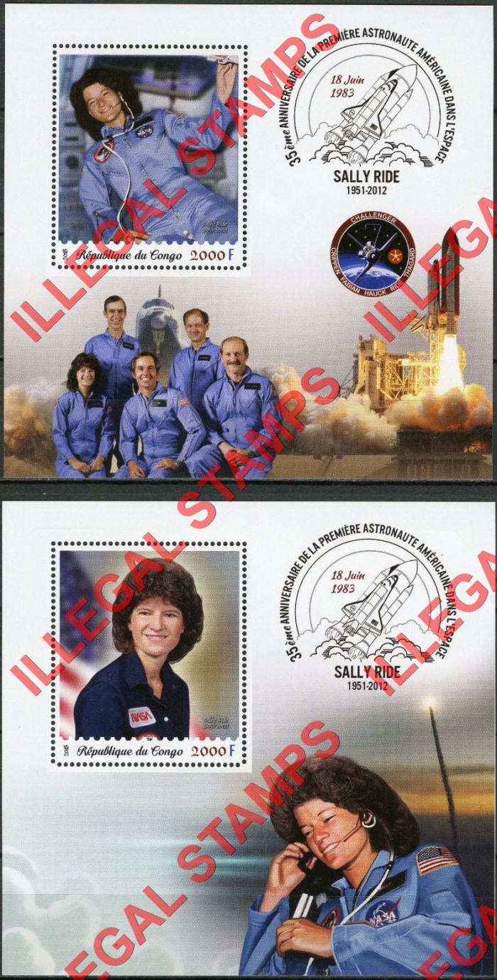 Congo Republic 2018 Sally Ride Illegal Stamp Souvenir Sheets of 1 Congo Republic 2018 Sally Ride Illegal Stamp Souvenir Sheets of 1