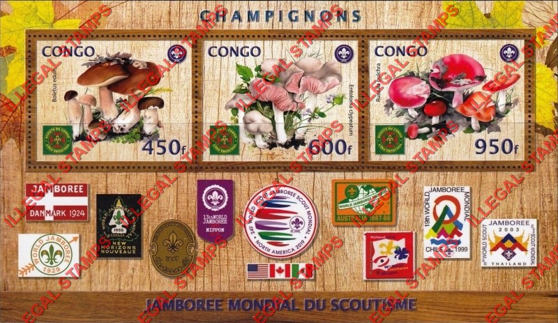 Congo Republic 2018 Scouts and Mushrooms Illegal Stamp Souvenir Sheet of 3 Congo Republic 2018 Scouts and Mushrooms Illegal Stamp Souvenir Sheet of 3