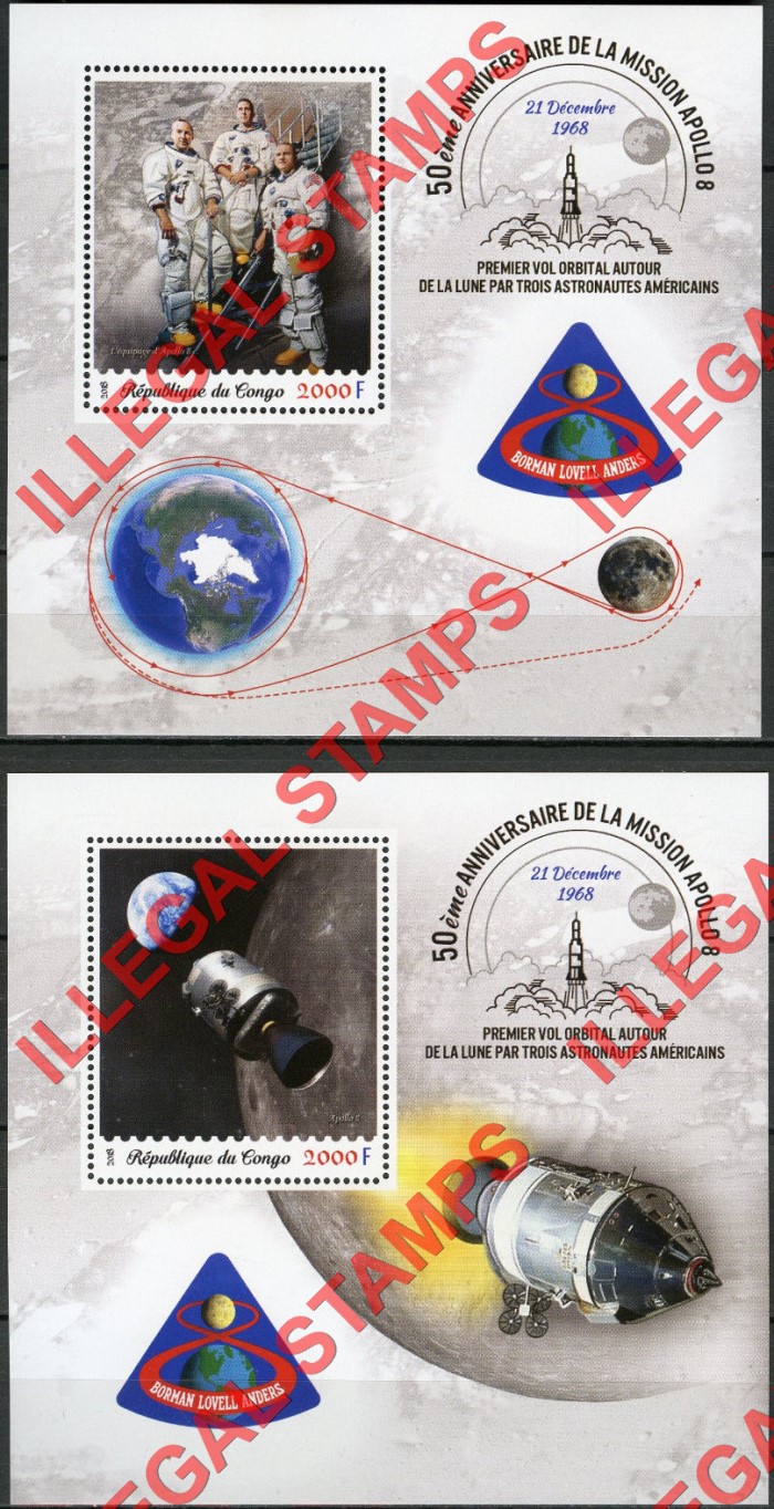 Congo Republic 2018 Space Apollo 8 Illegal Stamp Souvenir Sheets of 1 Congo Republic 2018 Space Apollo 8 Illegal Stamp Souvenir Sheets of 1