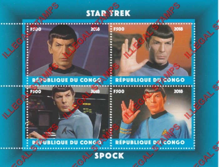 Congo Republic 2018 Star Trek Illegal Stamp Souvenir Sheet of 4 Congo Republic 2018 Star Trek Illegal Stamp Souvenir Sheet of 4