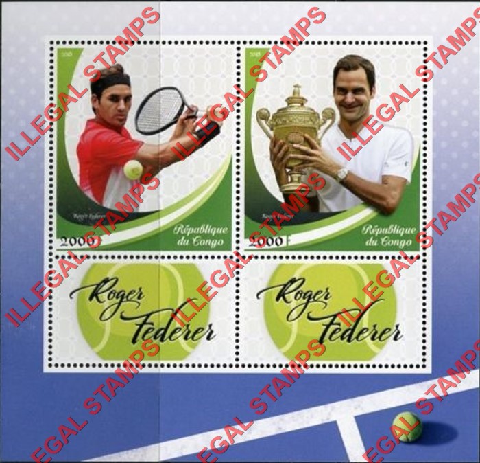 Congo Republic 2018 Tennis Roger Federer Illegal Stamp Souvenir Sheet of 2 Congo Republic 2018 Tennis Roger Federer Illegal Stamp Souvenir Sheet of 2