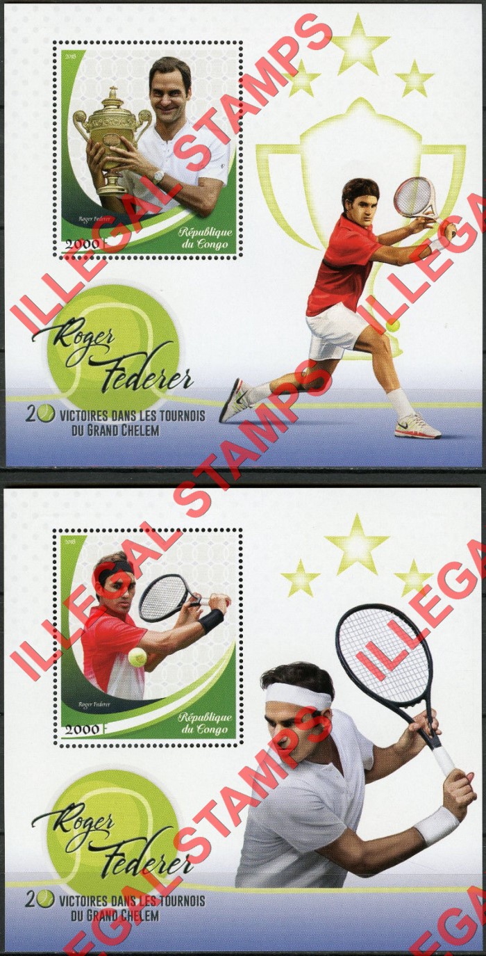 Congo Republic 2018 Tennis Roger Federer Illegal Stamp Souvenir Sheets of 1 Congo Republic 2018 Tennis Roger Federer Illegal Stamp Souvenir Sheets of 1
