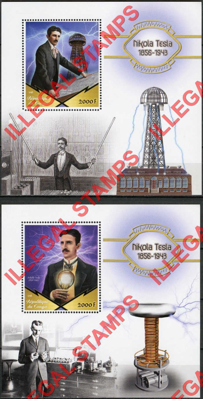 Congo Republic 2018 Nikola Tesla Illegal Stamp Souvenir Sheets of 1 Congo Republic 2018 Nikola Tesla Illegal Stamp Souvenir Sheets of 1