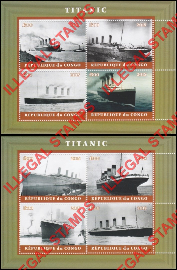 Congo Republic 2018 Titanic Illegal Stamp Souvenir Sheets of 4 Congo Republic 2018 Titanic Illegal Stamp Souvenir Sheets of 4