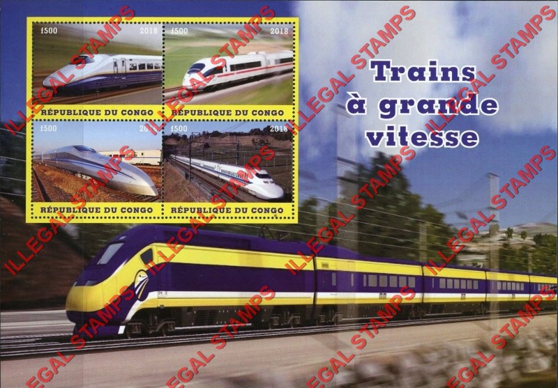 Congo Republic 2018 High Speed Trains Illegal Stamp Souvenir Sheet of 4 Congo Republic 2018 High Speed Trains Illegal Stamp Souvenir Sheet of 4