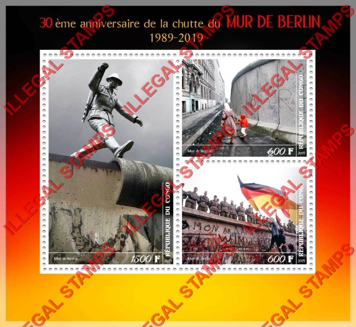 Congo Republic 2019 Berlin Wall Illegal Stamp Souvenir Sheet of 3 Congo Republic 2019 Berlin Wall Illegal Stamp Souvenir Sheet of 3