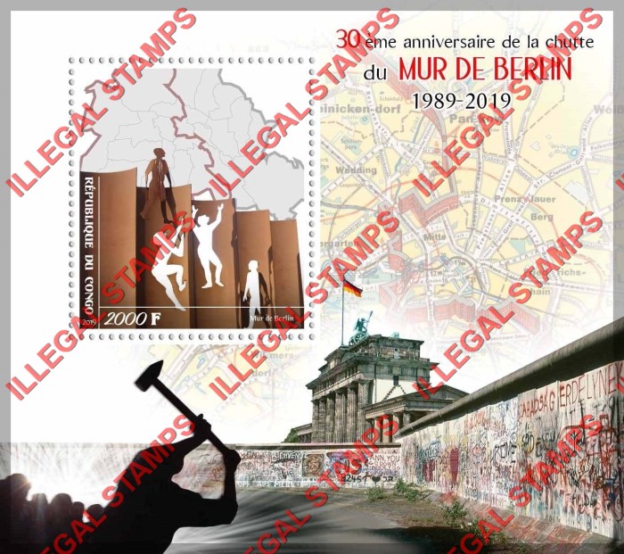 Congo Republic 2019 Berlin Wall Illegal Stamp Souvenir Sheet of 1 Congo Republic 2019 Berlin Wall Illegal Stamp Souvenir Sheet of 1