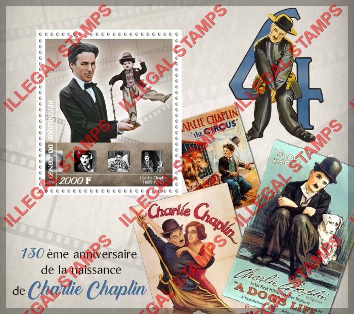 Congo Republic 2019 Charlie Chaplin Illegal Stamp Souvenir Sheet of 1 Congo Republic 2019 Charlie Chaplin Illegal Stamp Souvenir Sheet of 1