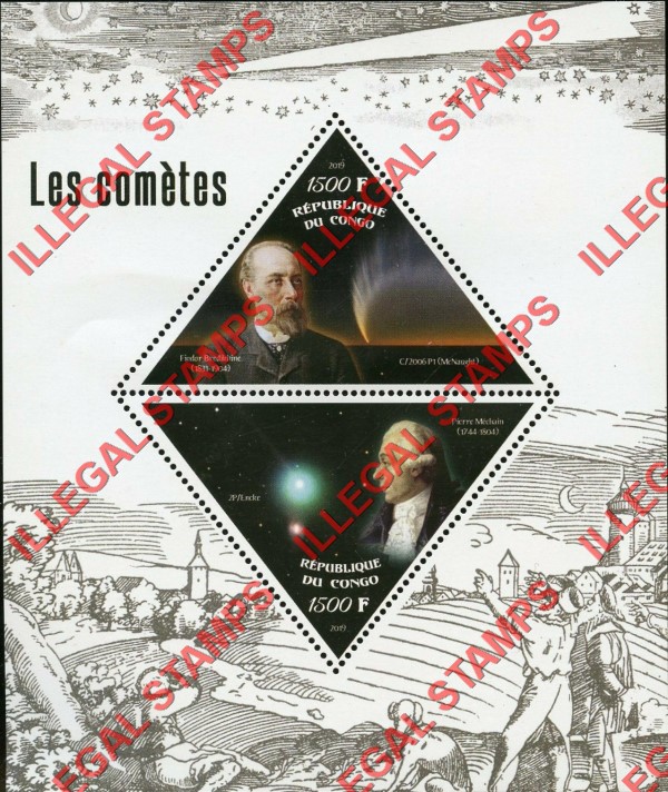 Congo Republic 2019 Comets Illegal Stamp Souvenir Sheet of 2 Congo Republic 2019 Comets Illegal Stamp Souvenir Sheet of 2