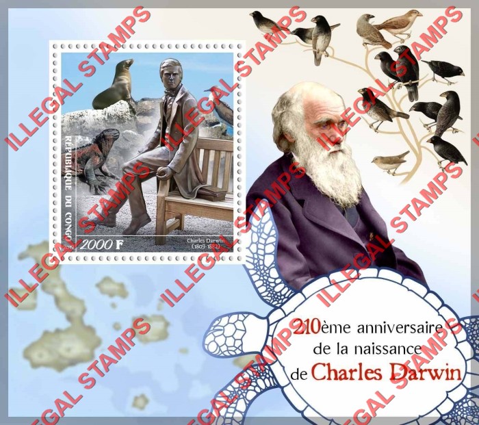 Congo Republic 2019 Charles Darwin Illegal Stamp Souvenir Sheet of 1 Congo Republic 2019 Charles Darwin Illegal Stamp Souvenir Sheet of 1