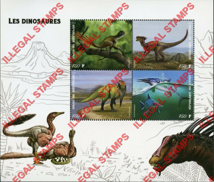 Congo Republic 2019 Dinosaurs Illegal Stamp Souvenir Sheet of 4 Congo Republic 2019 Dinosaurs Illegal Stamp Souvenir Sheet of 4